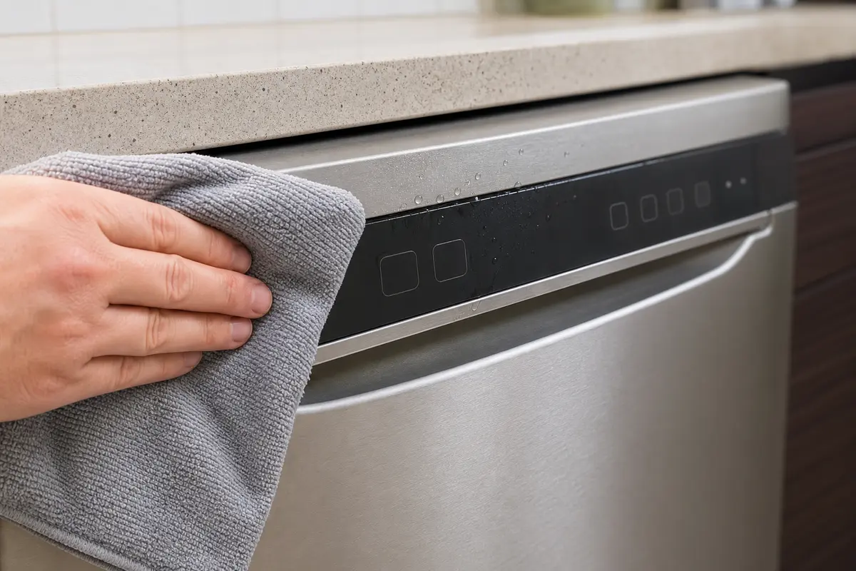 Microfiber cloth for drying moisture from a dishwasher control panel
