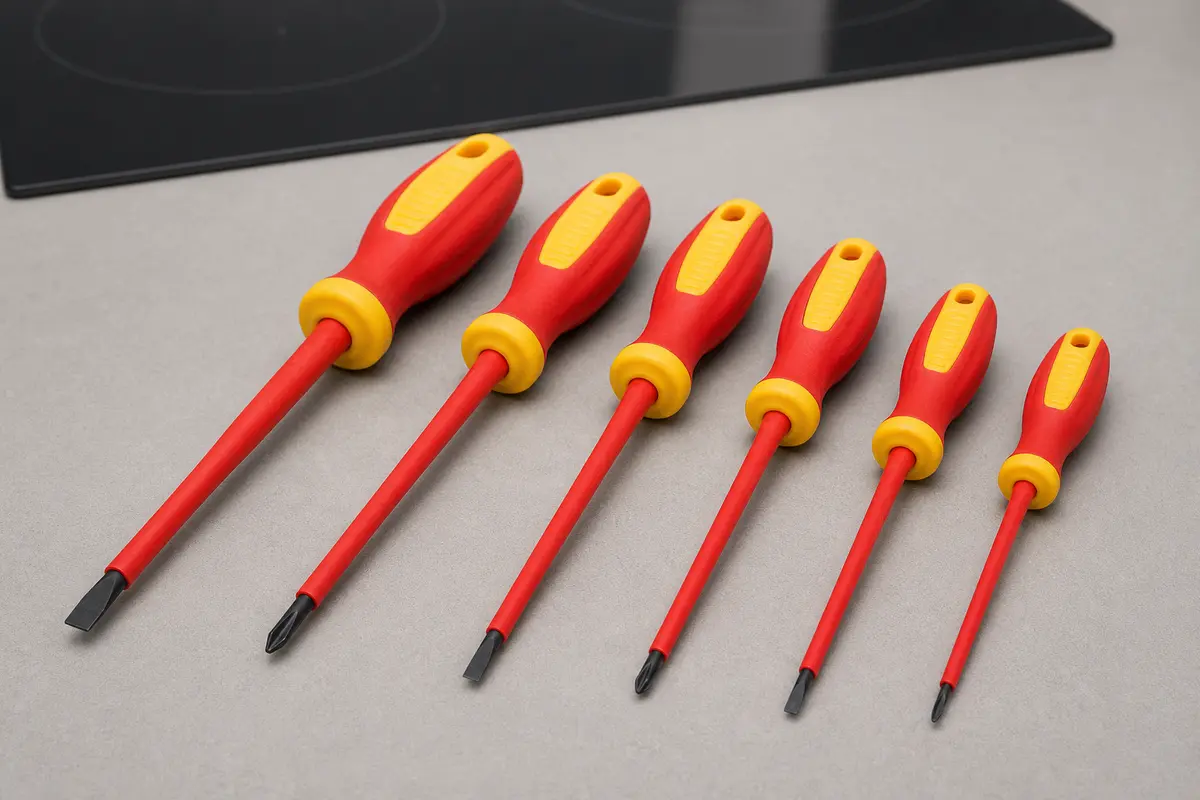 Insulated screwdriver set for cooktop access after power is off