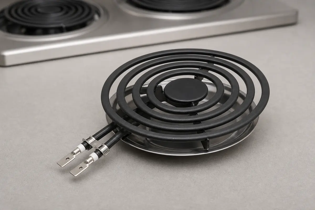 Cooktop surface element with coil and connector prongs
