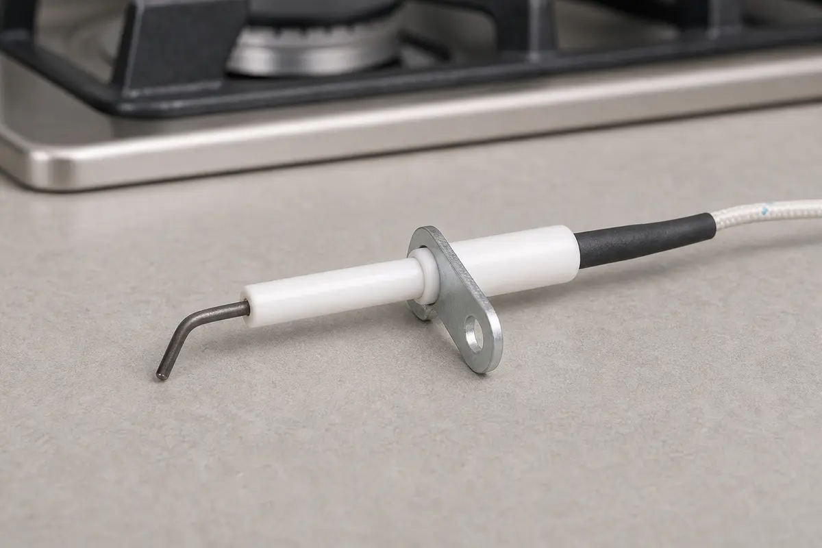 Single cooktop spark igniter electrode with mounting bracket and insulated lead