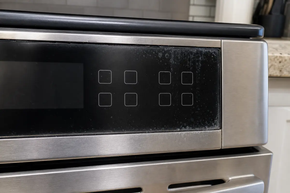 Close view of Bosch range control area checked for residue, moisture, and heat marks