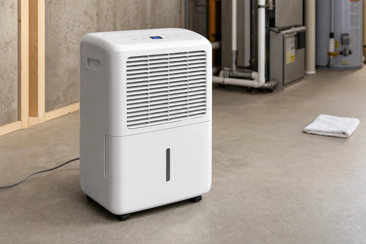 Honeywell dehumidifier EH code airflow inspection with dirty filter and bucket area visible