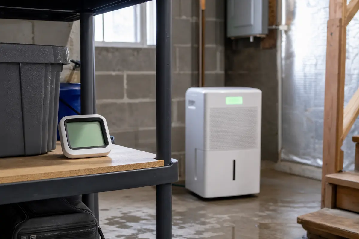 Honeywell dehumidifier EH code room humidity comparison in a damp basement