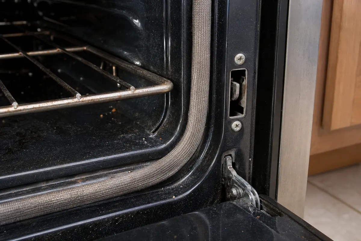 LG oven door gasket rack and latch area checked after the oven beeps but will not start
