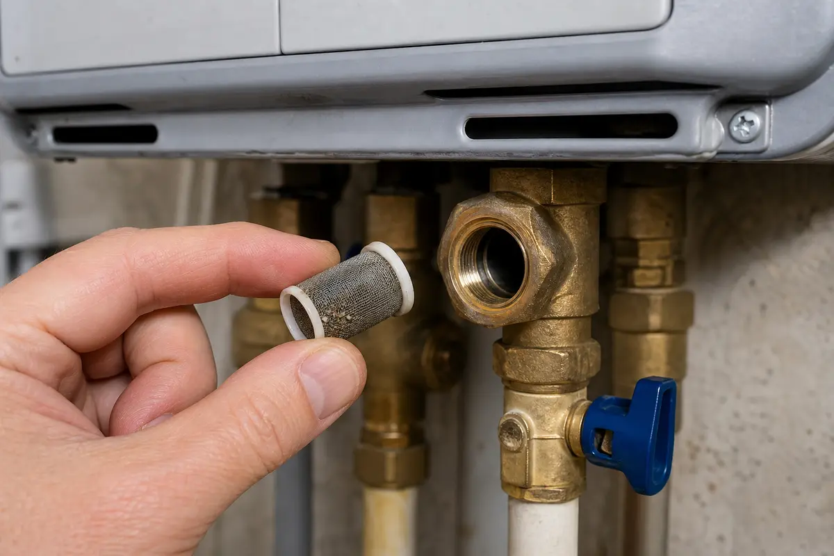 Rinnai tankless water heater not heating inlet screen removed for debris check