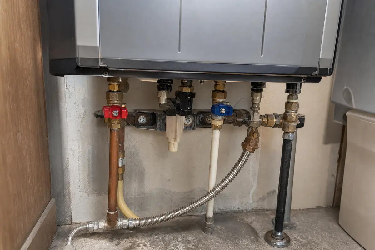 Rinnai tankless water heater not heating water path and service valve area
