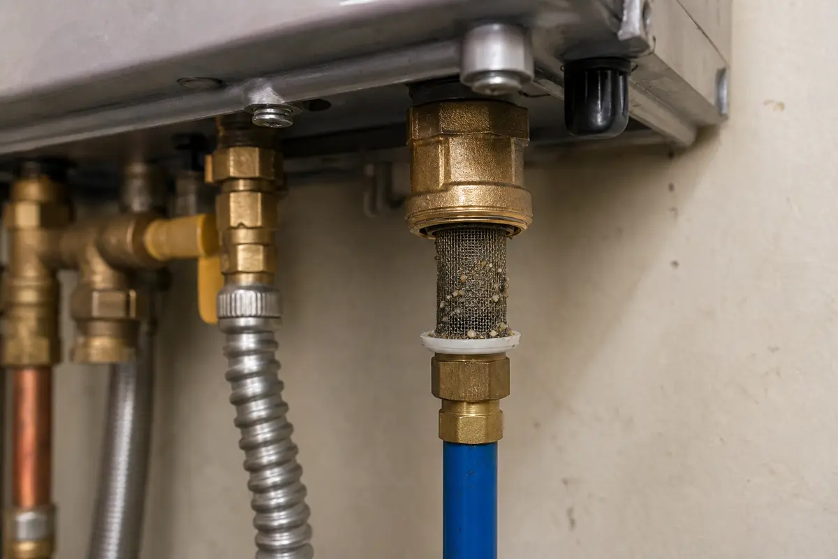 Rinnai tankless water heater temperature fluctuation inlet screen debris