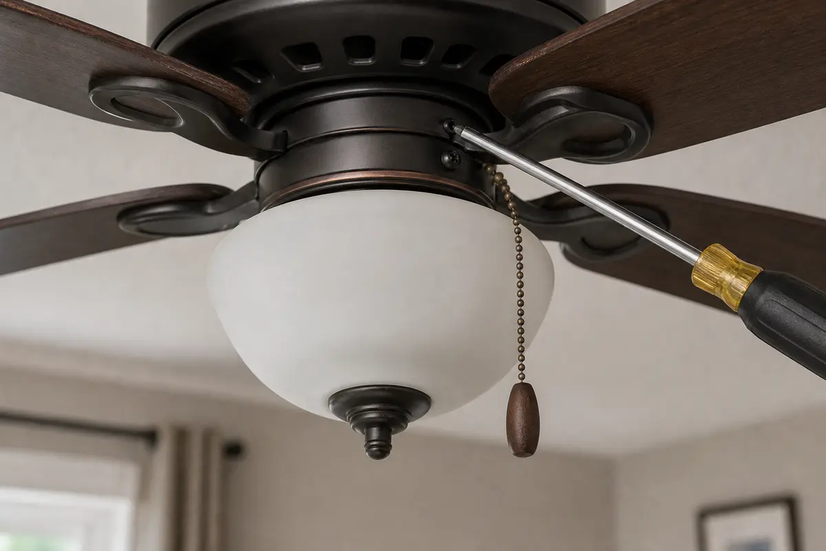 Ceiling fan pull chain and light kit checked for reverse-only clicking