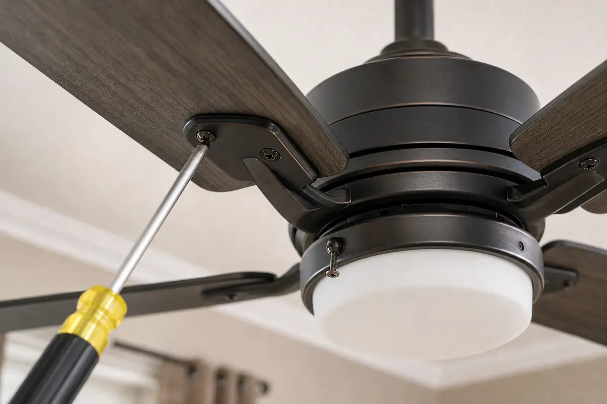 Ceiling fan blade bracket clearance checked for scraping or grinding