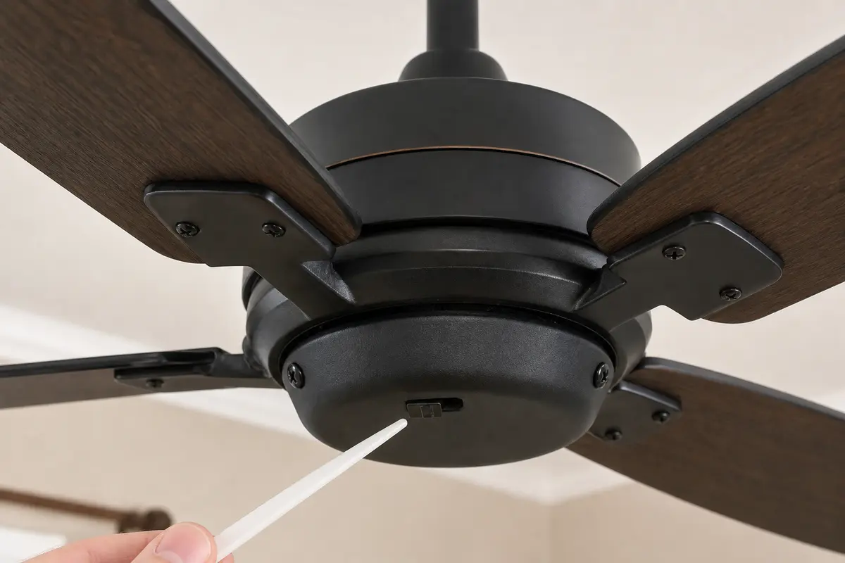 Ceiling fan reverse switch checked when fan hums but will not spin