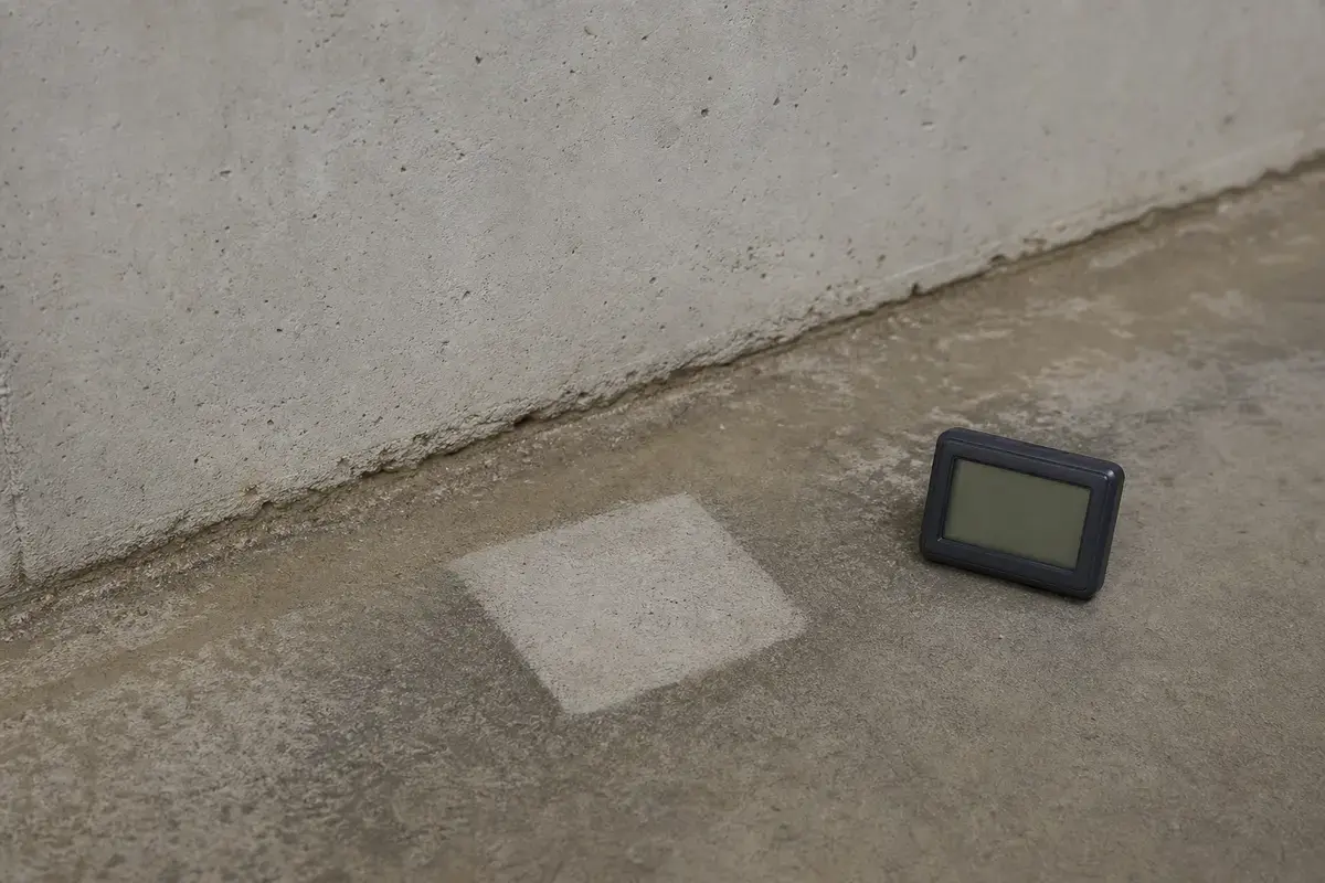 Condensation test area near a basement wall-floor edge
