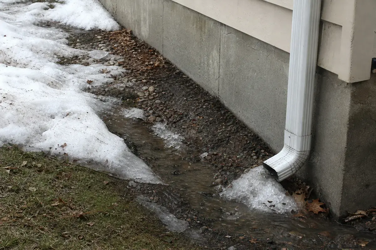 Melting snow directing water toward a basement foundation