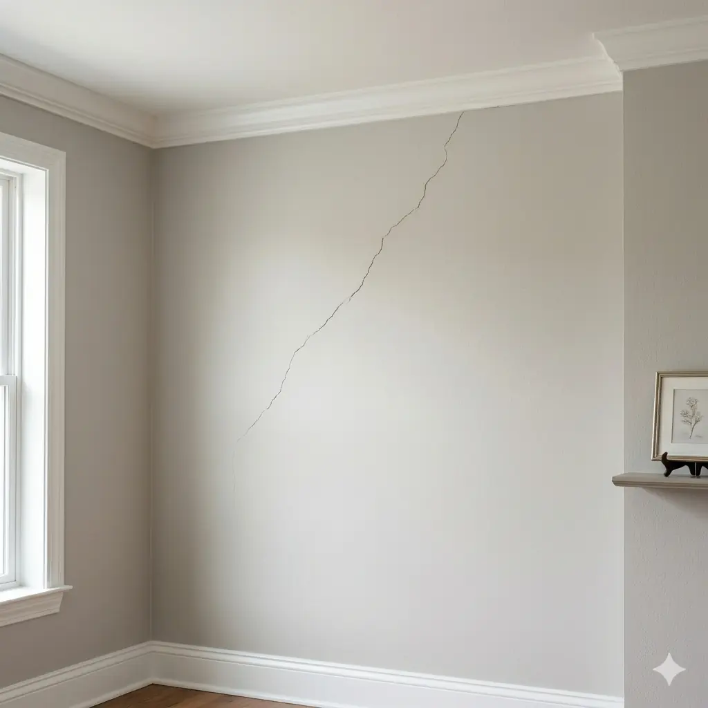 Interior drywall with visible crack