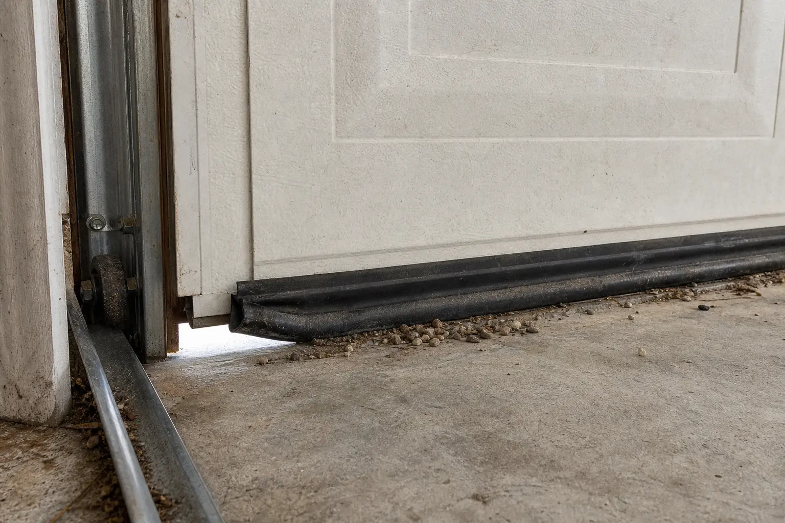 Garage door bottom seal contacting the floor while checking close travel bounce back