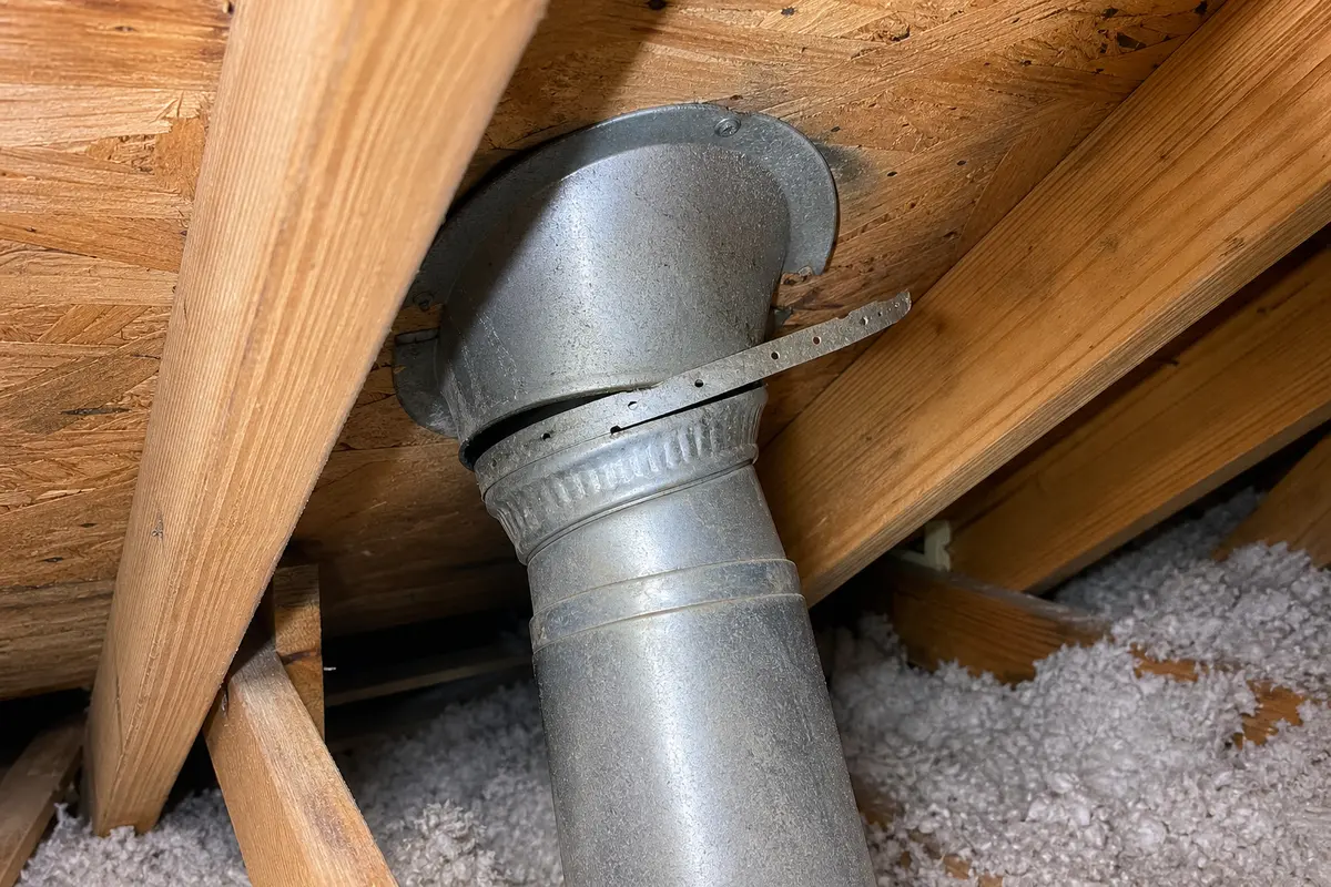 Attic inspection area below a roof vent that may rattle in wind