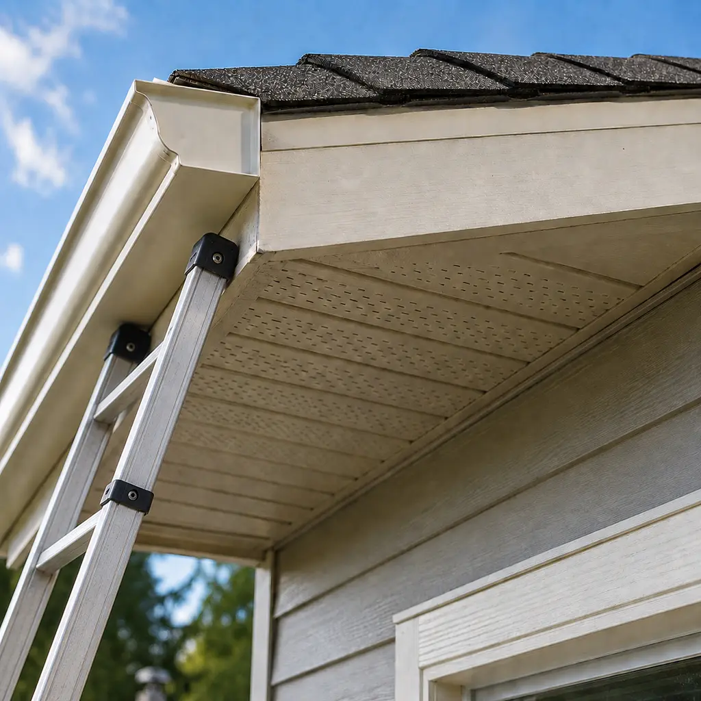 Residential soffit and fascia repair scene