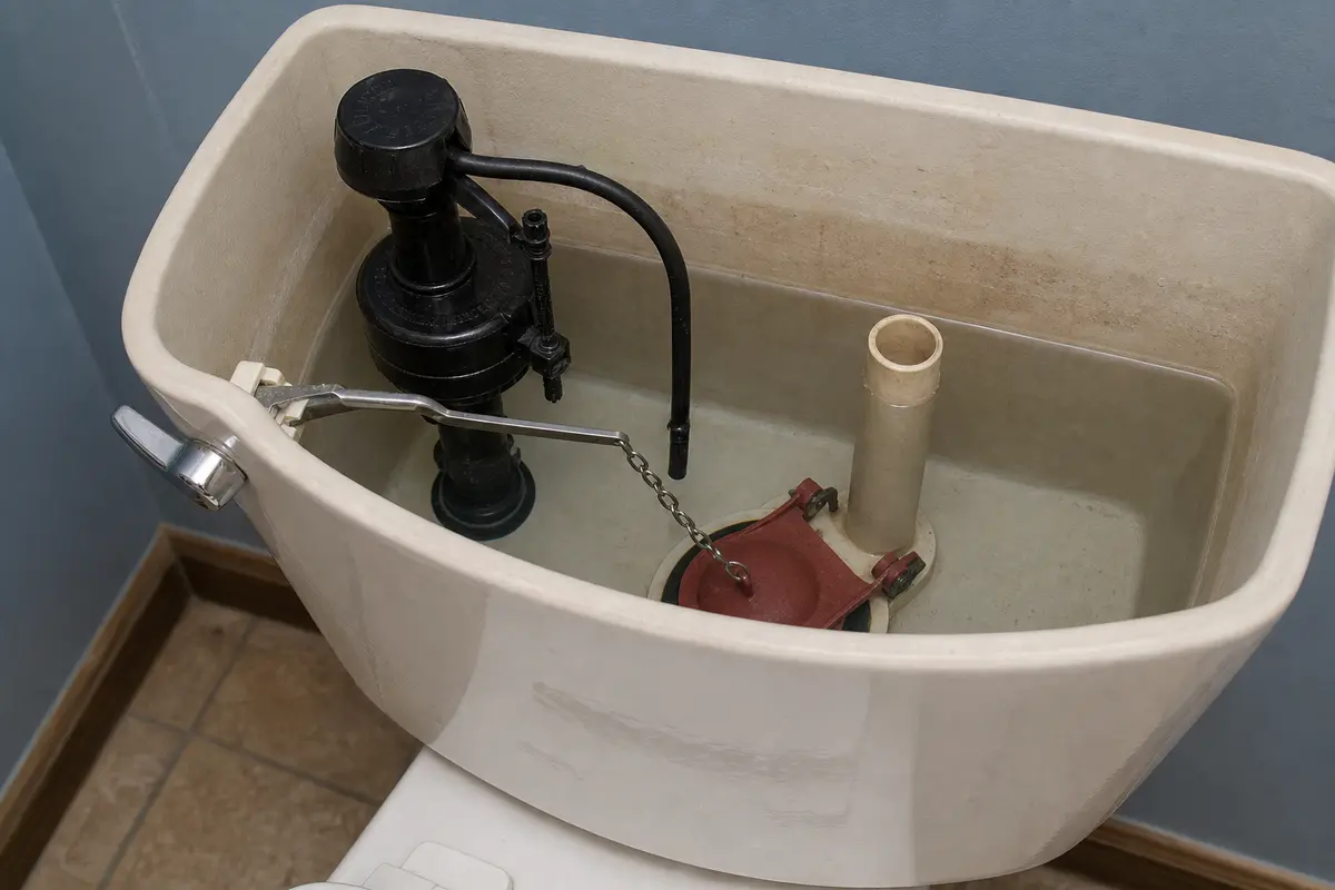toilet flapper chain dry-fit with slight slack between the handle arm and closed flapper