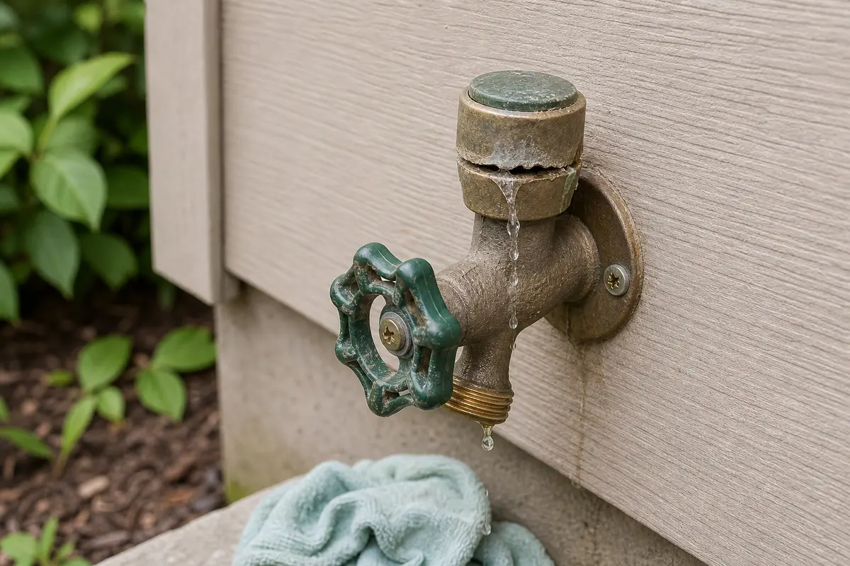 Water dripping from the top vacuum breaker cap on a frost free hose bib