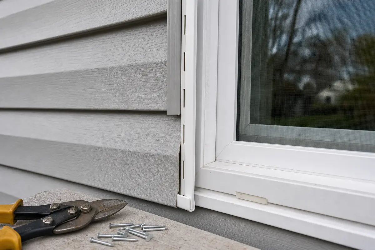 New white vinyl J-channel dry-fit beside a window before final fastening