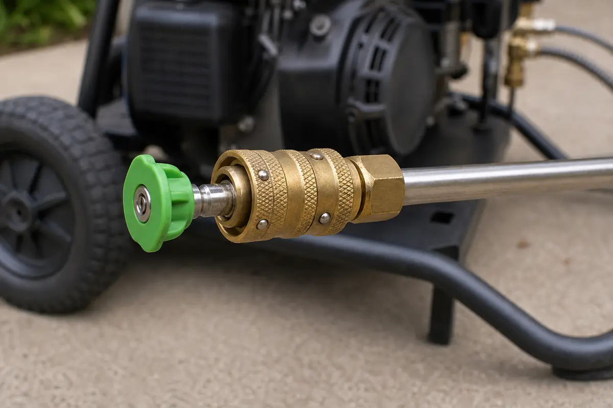 Replacement pressure washer spray nozzle tip dry-fit in a quick-connect coupler