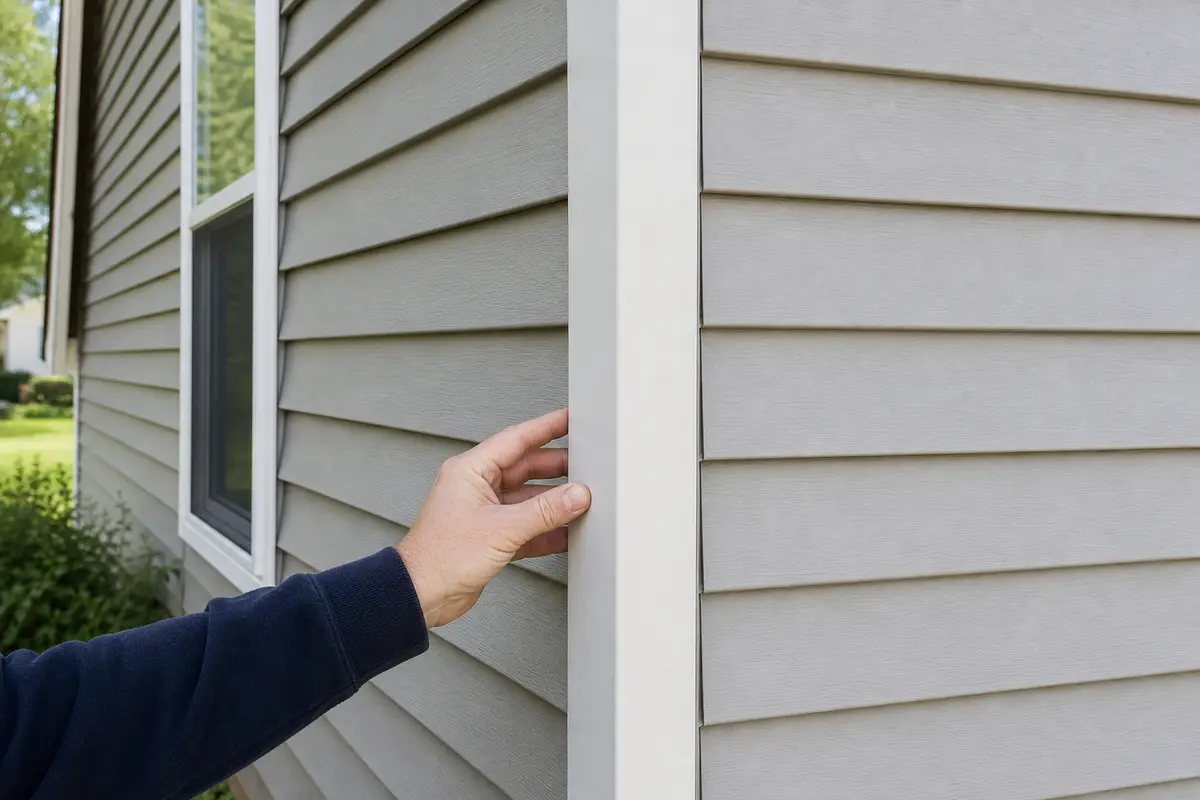 new siding corner trim dry-fitted flat against the corner before fastening