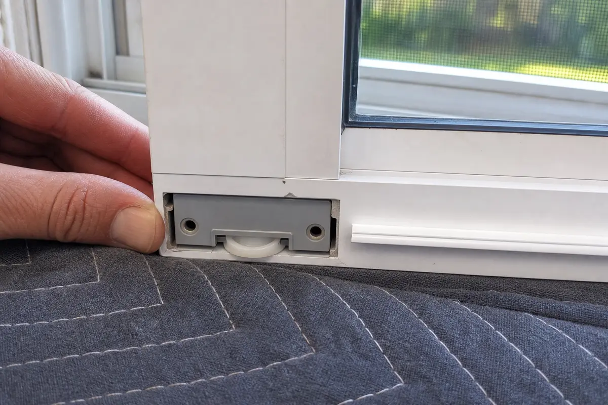 Replacement sliding window roller dry-fit flush in the sash slot before fastening