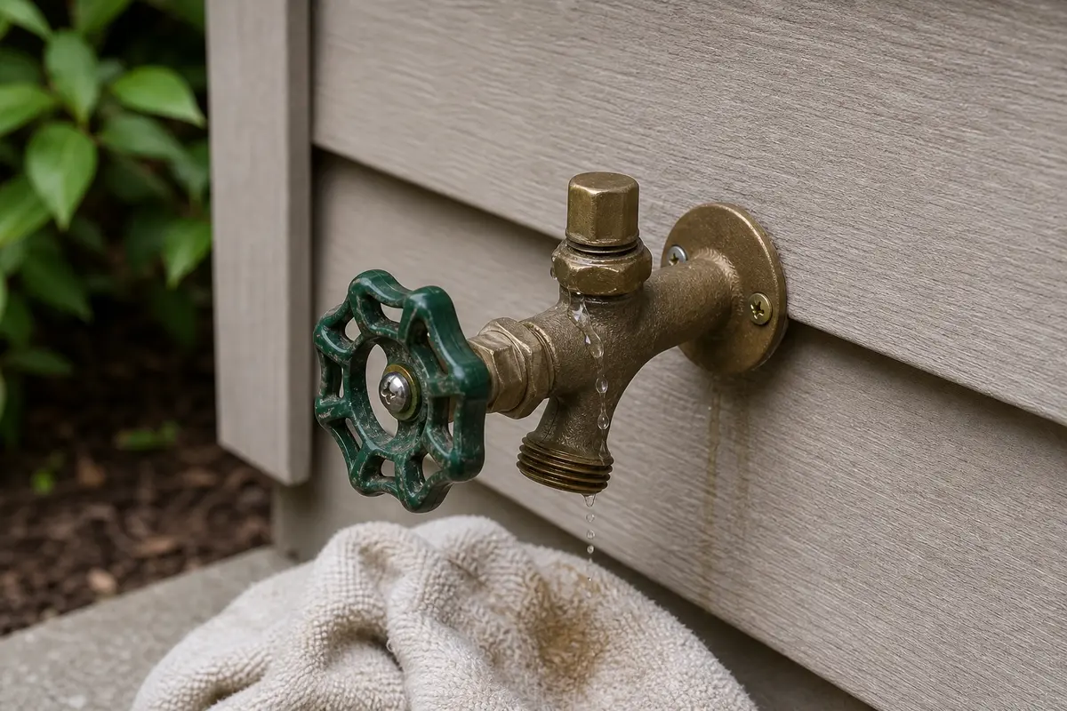 Outdoor faucet leaking from the handle stem instead of the hose threads