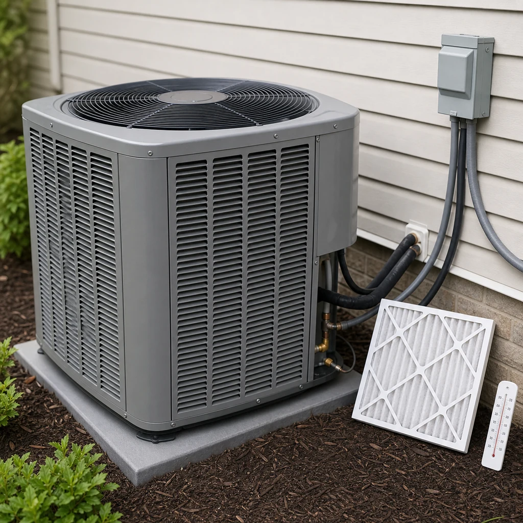 Outdoor AC condenser and filter used to diagnose a blower running without cold air