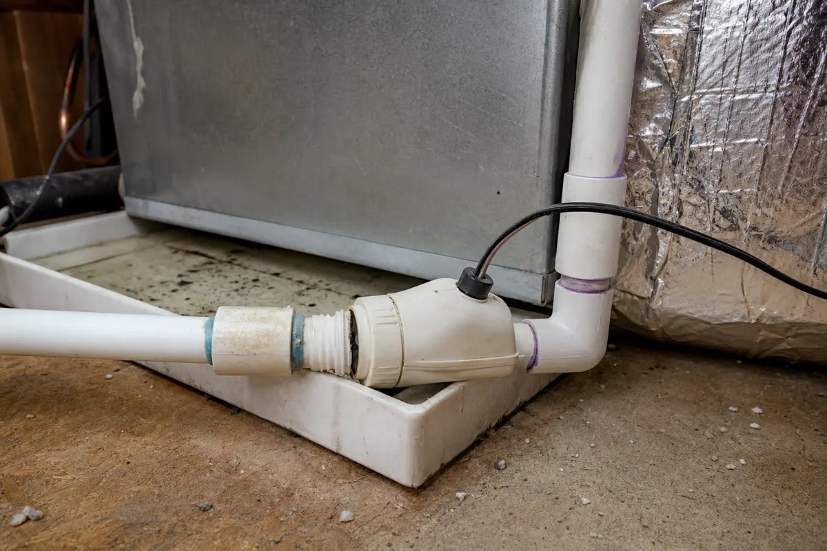 AC condensate float switch near an air handler that can stop cooling