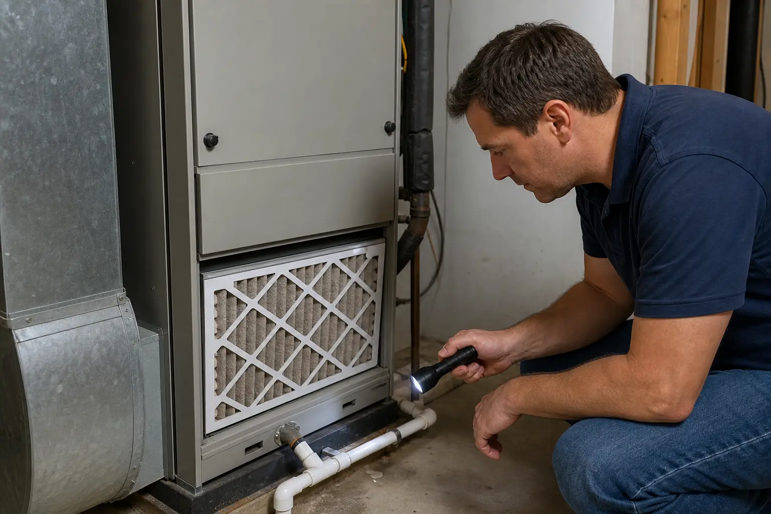 Air handler filter and drain checked when fan runs but no heat