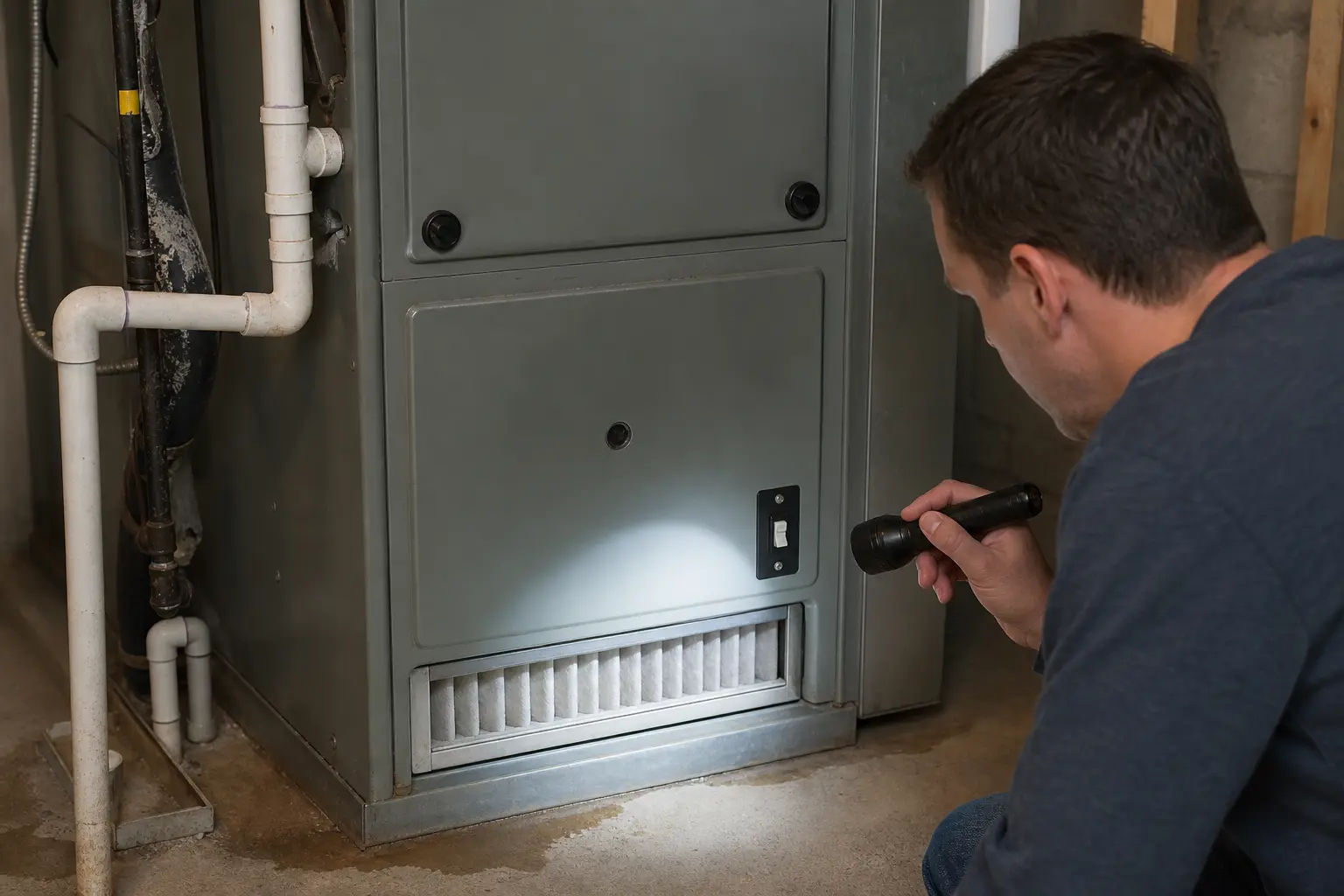 Air handler cabinet checked for humming with no fan airflow