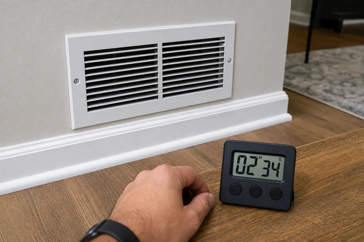 Timer used at supply register when air handler keeps running