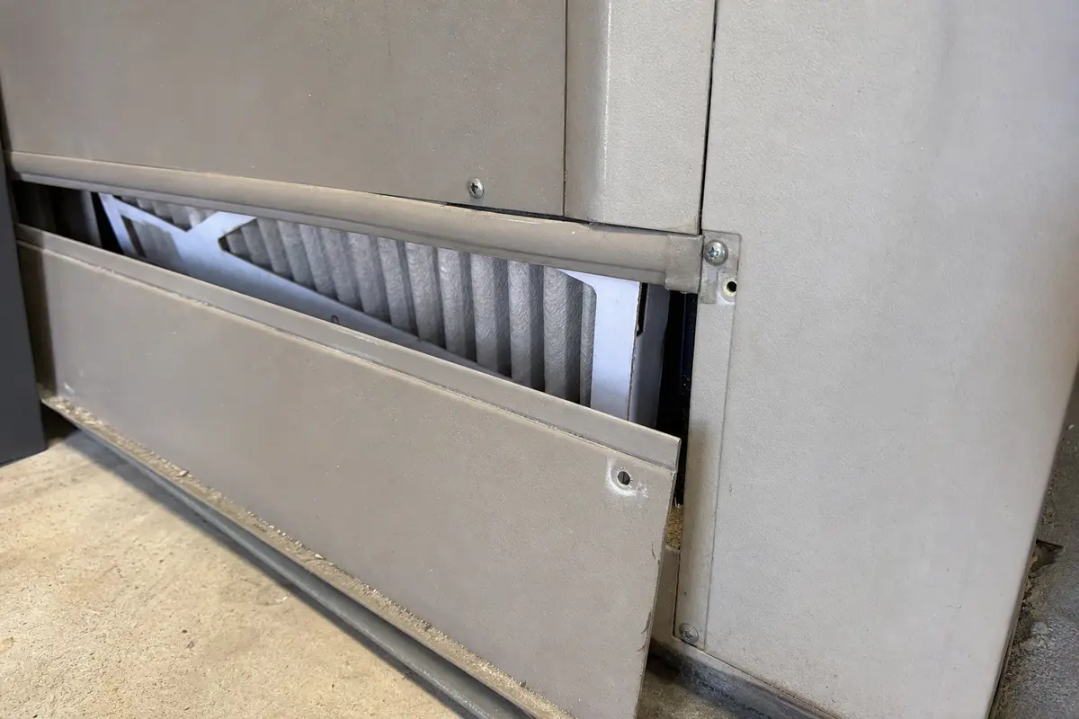 Air handler panel vibration checked for buzzing noise
