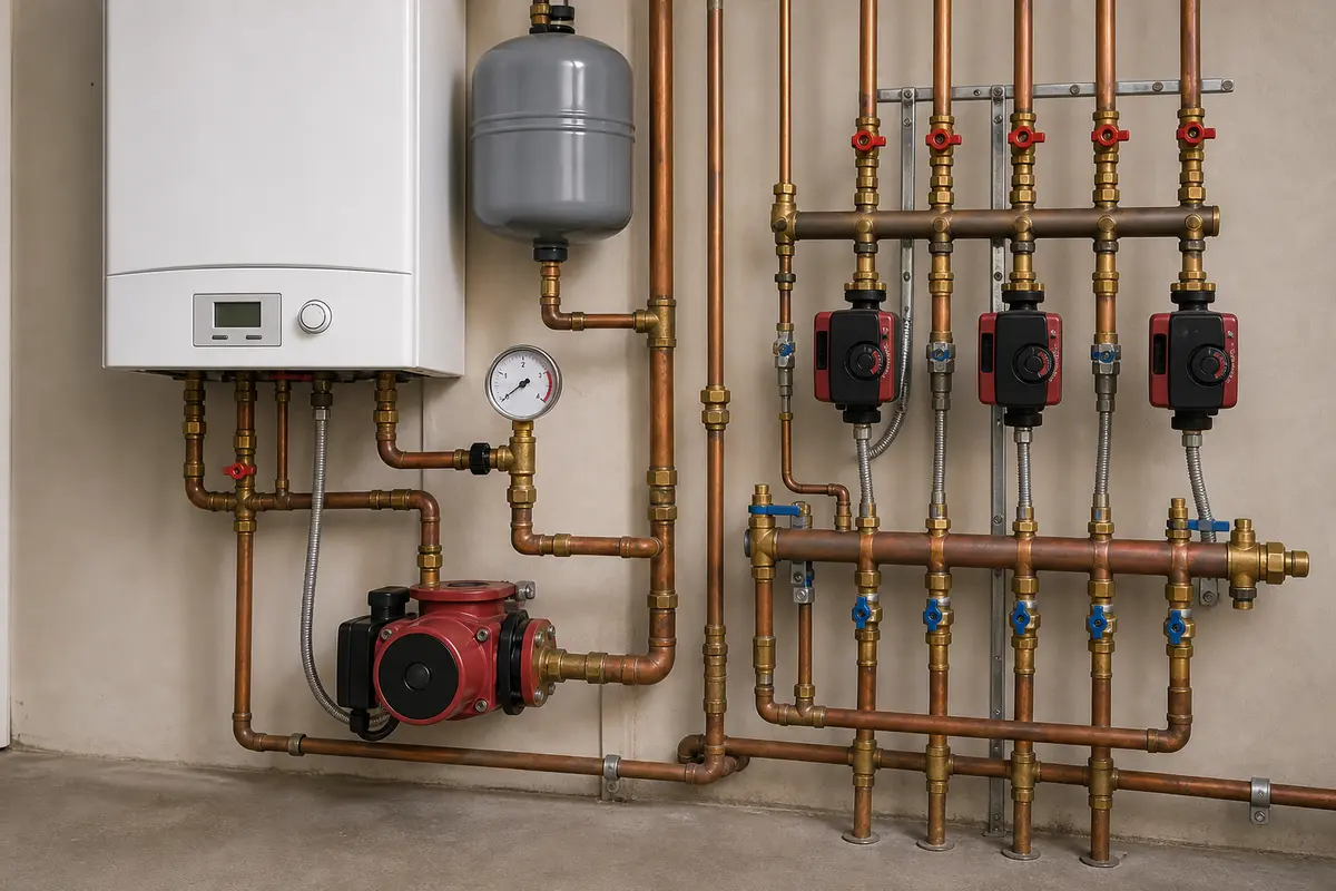 Boiler circulator and zone piping checked when boiler is hot but rooms are cold