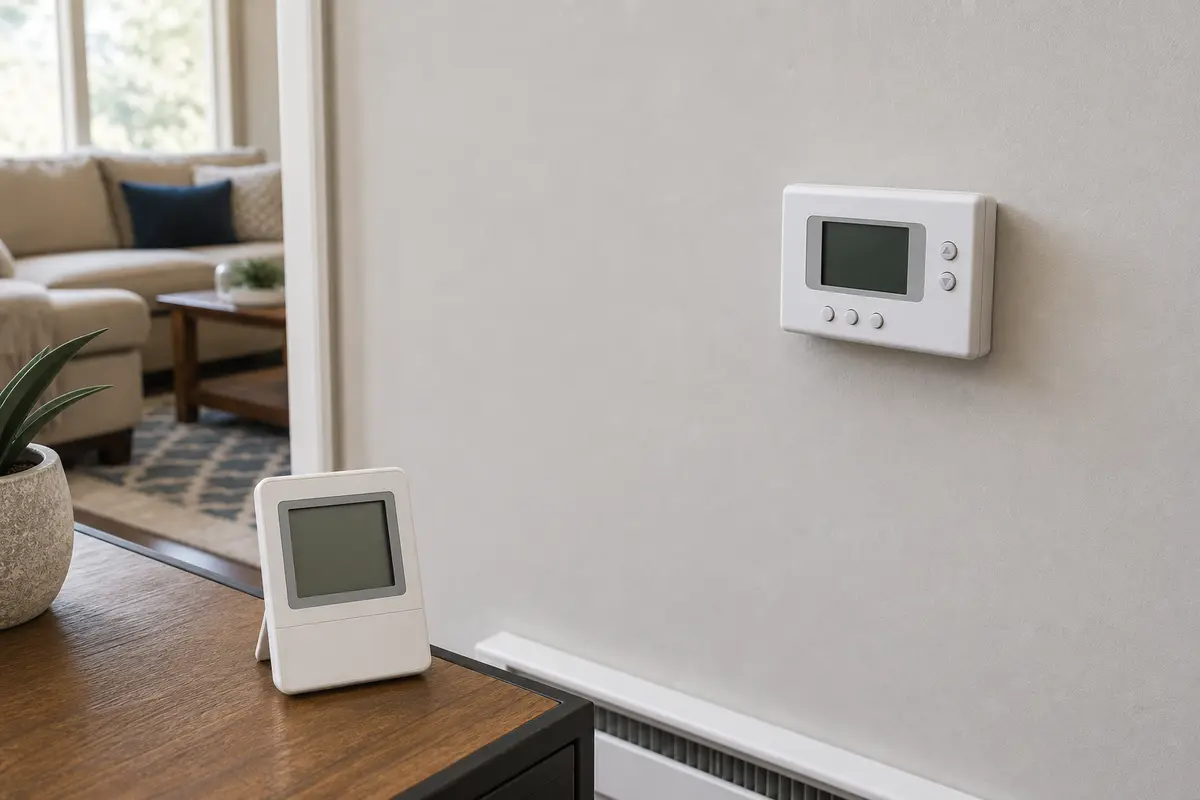 Room reference check near a Trane XL824 thermostat before changing batteries or settings