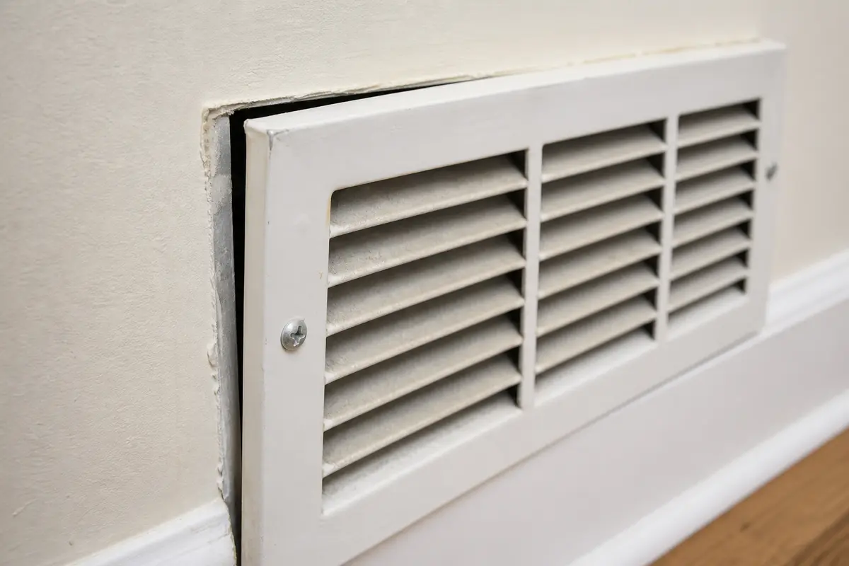 Loose wall vent grille edge causing whistling vent noise