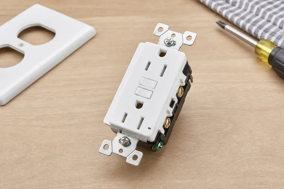 Wall AFCI replacement device staged after load checks point back to the buzzing receptacle