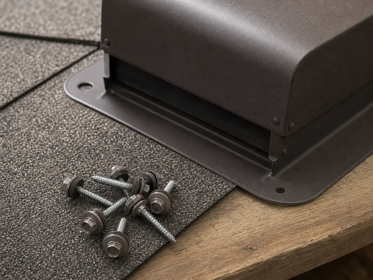 Exterior screws with washers for securing a loose gable vent flange