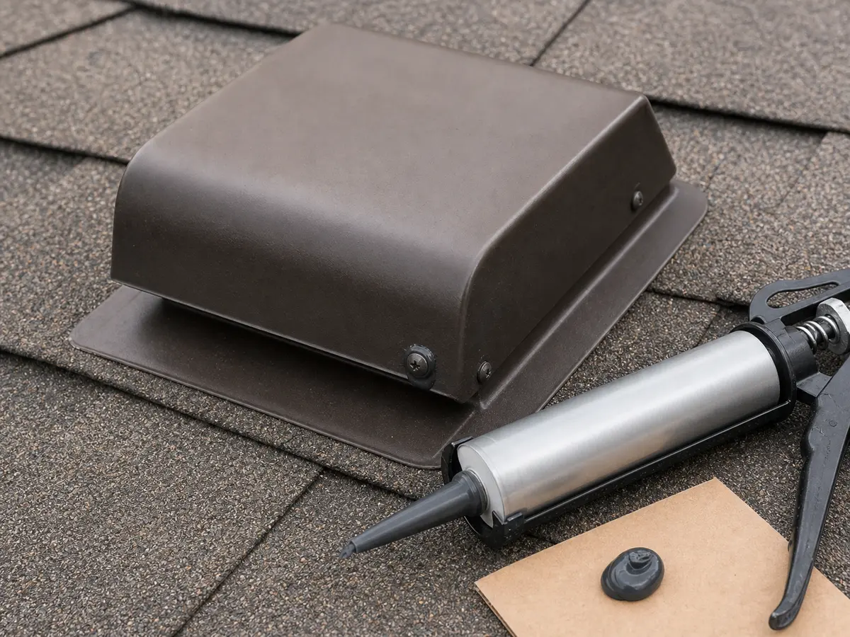 Exterior sealant for a small dry attic vent weather gap after fastening