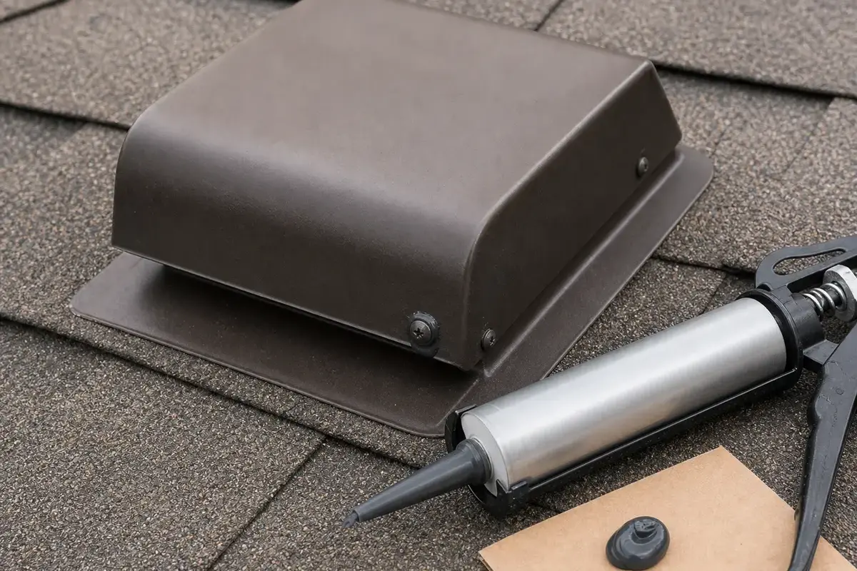 Exterior sealant for a small dry attic vent frame gap causing wind noise