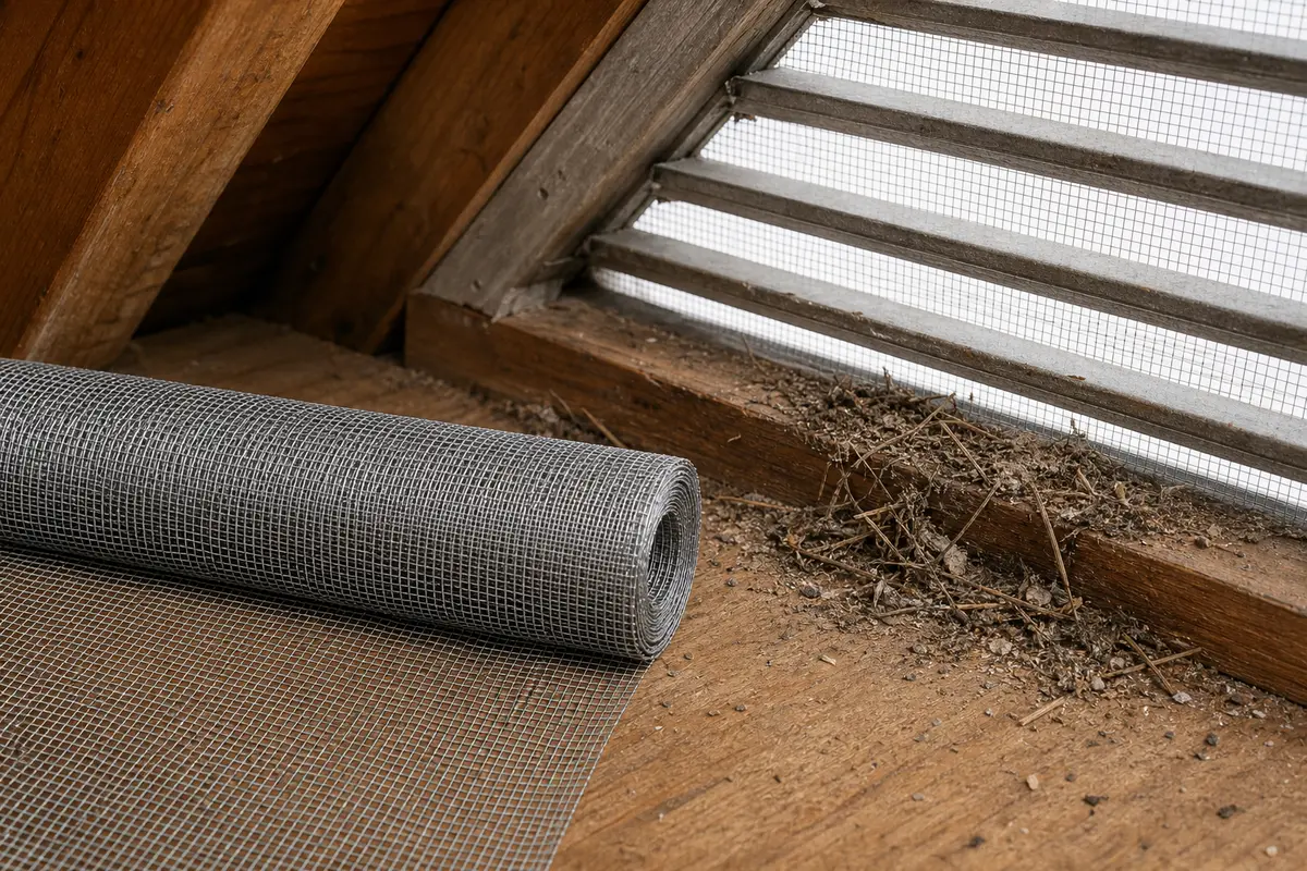 Replacement vent screen mesh for a noisy attic vent opening