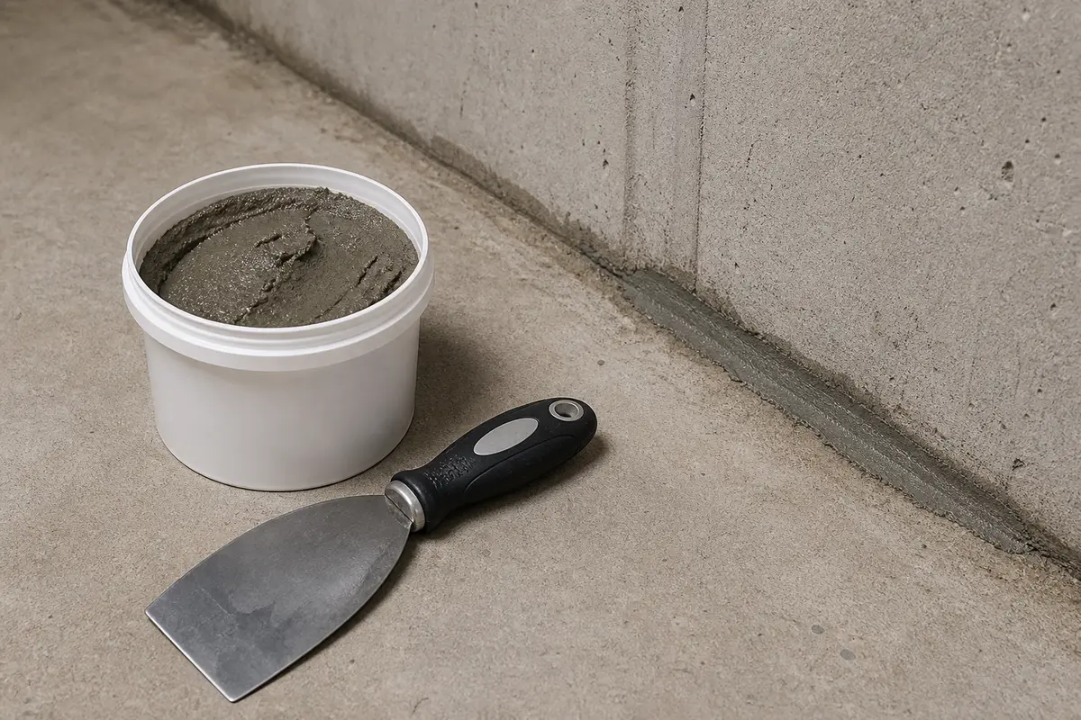 Hydraulic cement water-stop patch for a small basement cove seep point