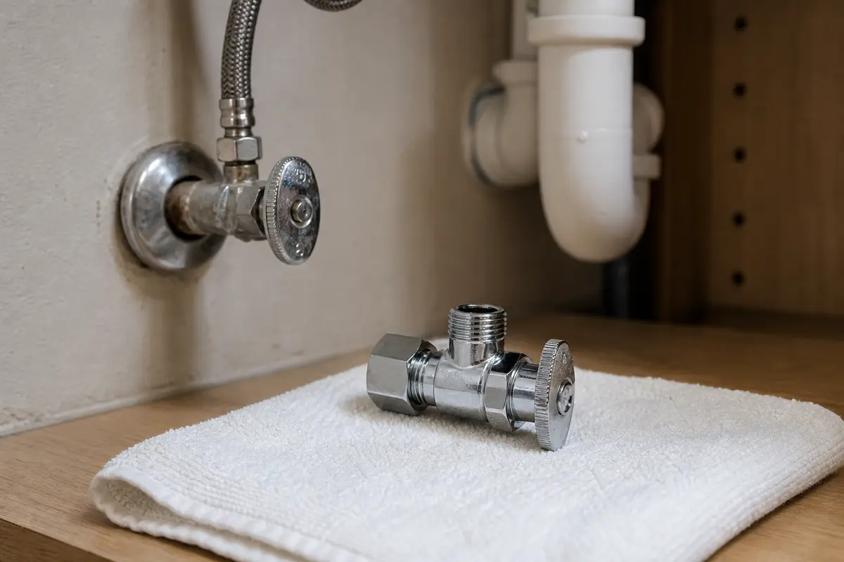 Bathroom sink angle stop shutoff valve