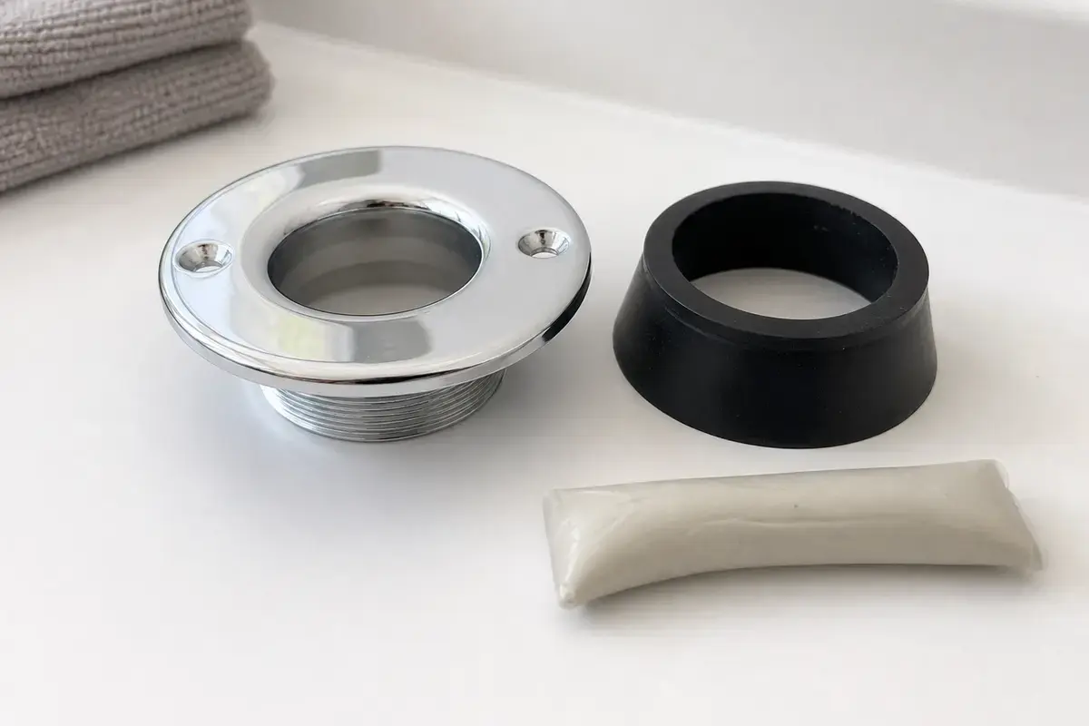 Bathtub drain flange and drain shoe gasket for a confirmed drain leak