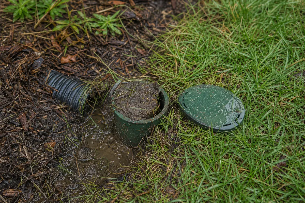 Pop-up drain emitter cap at the end of a buried drainage line