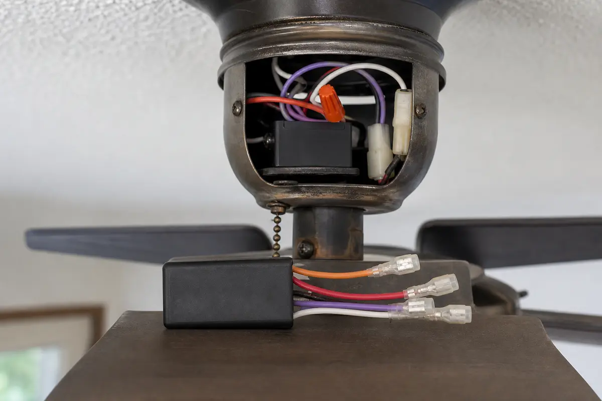 Ceiling fan capacitor for a hums-but-wont-spin starting symptom
