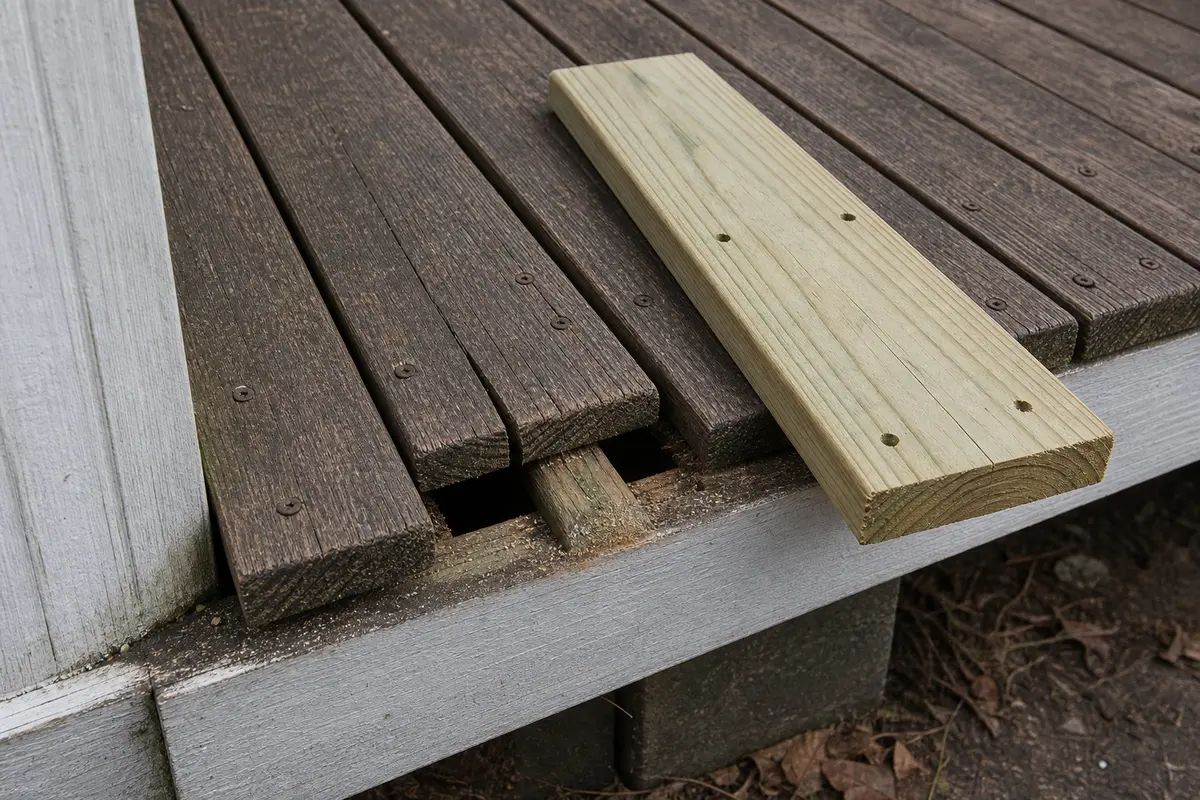 Replacement pressure treated deck boards for a failed split board