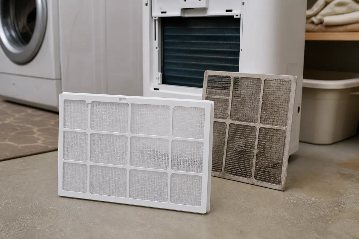 Replacement dehumidifier air filter for airflow and vibration diagnosis