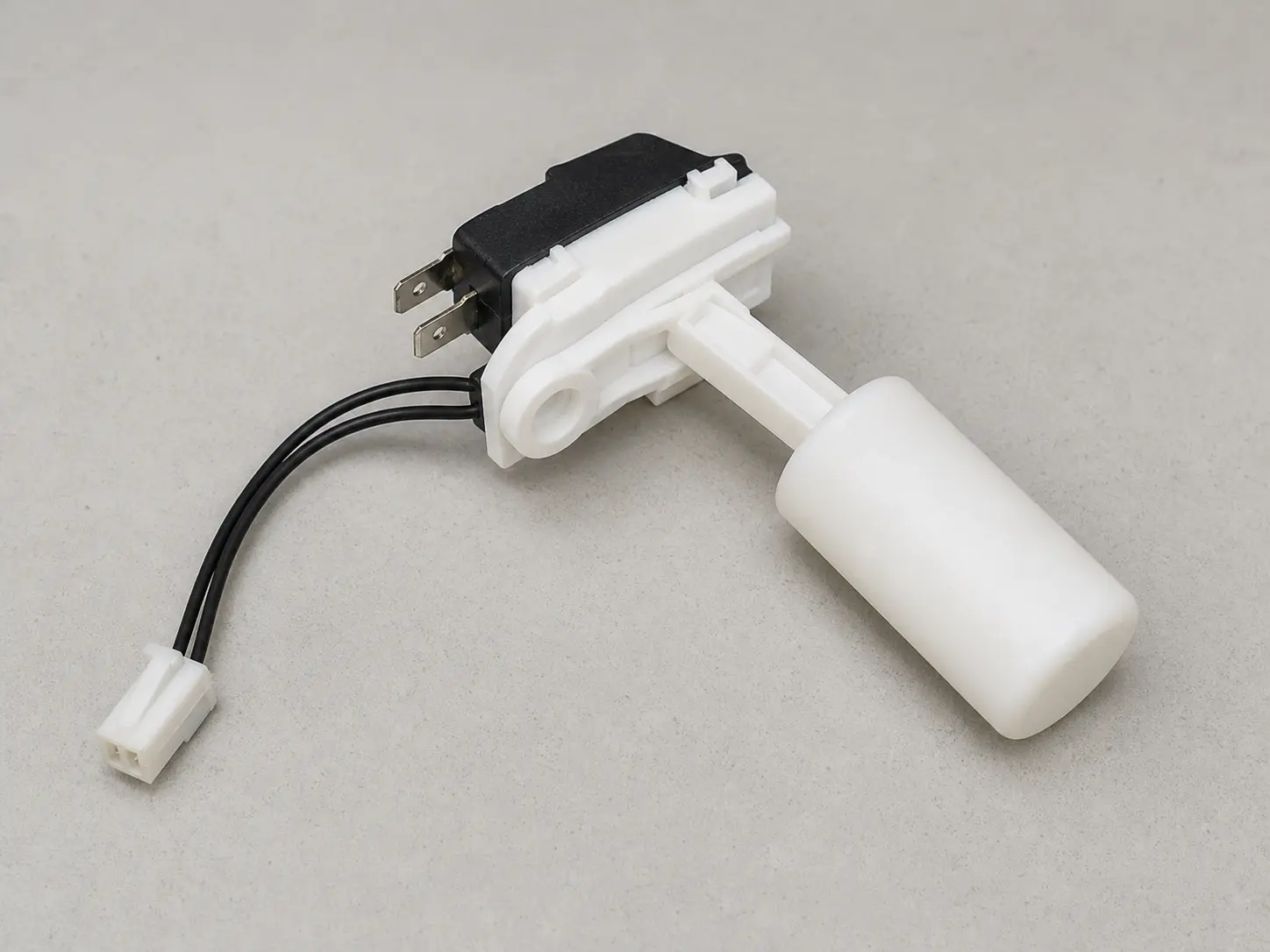 Dehumidifier float switch showing float lever connector and terminals