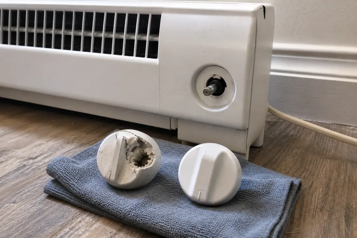 Replacement electric heater control knob for a matching thermostat shaft